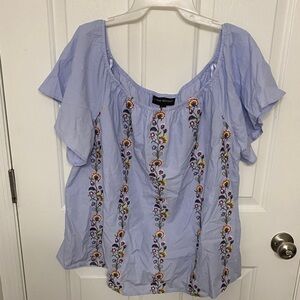 Lane Bryant Woman 14 16 14/16 blue top floral embroidered lightweight shirt